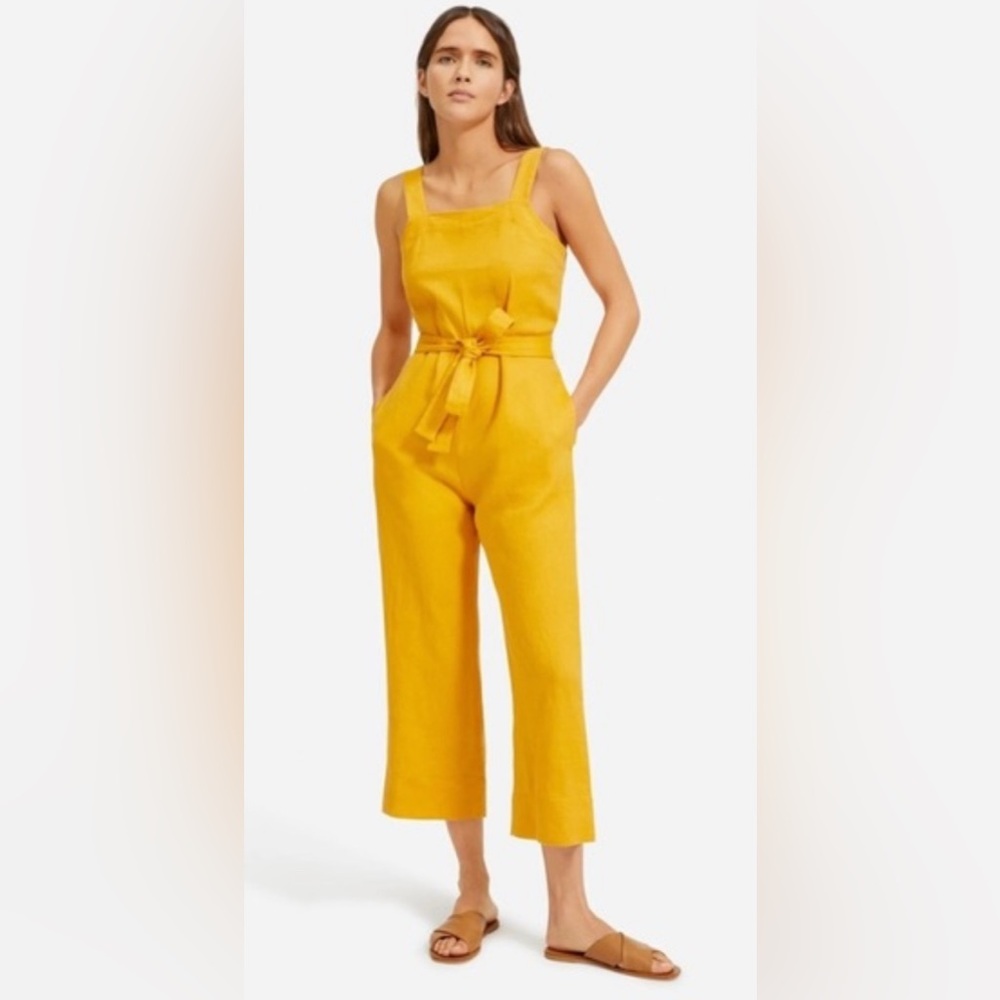 Everlane Marigold Square Neck Linen Jumpsuit Size 8 Belted